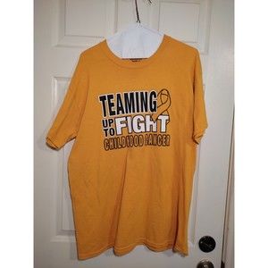 Teaming Up to Fight Childhood Cancer Orange Printed T-Shirt Size Large